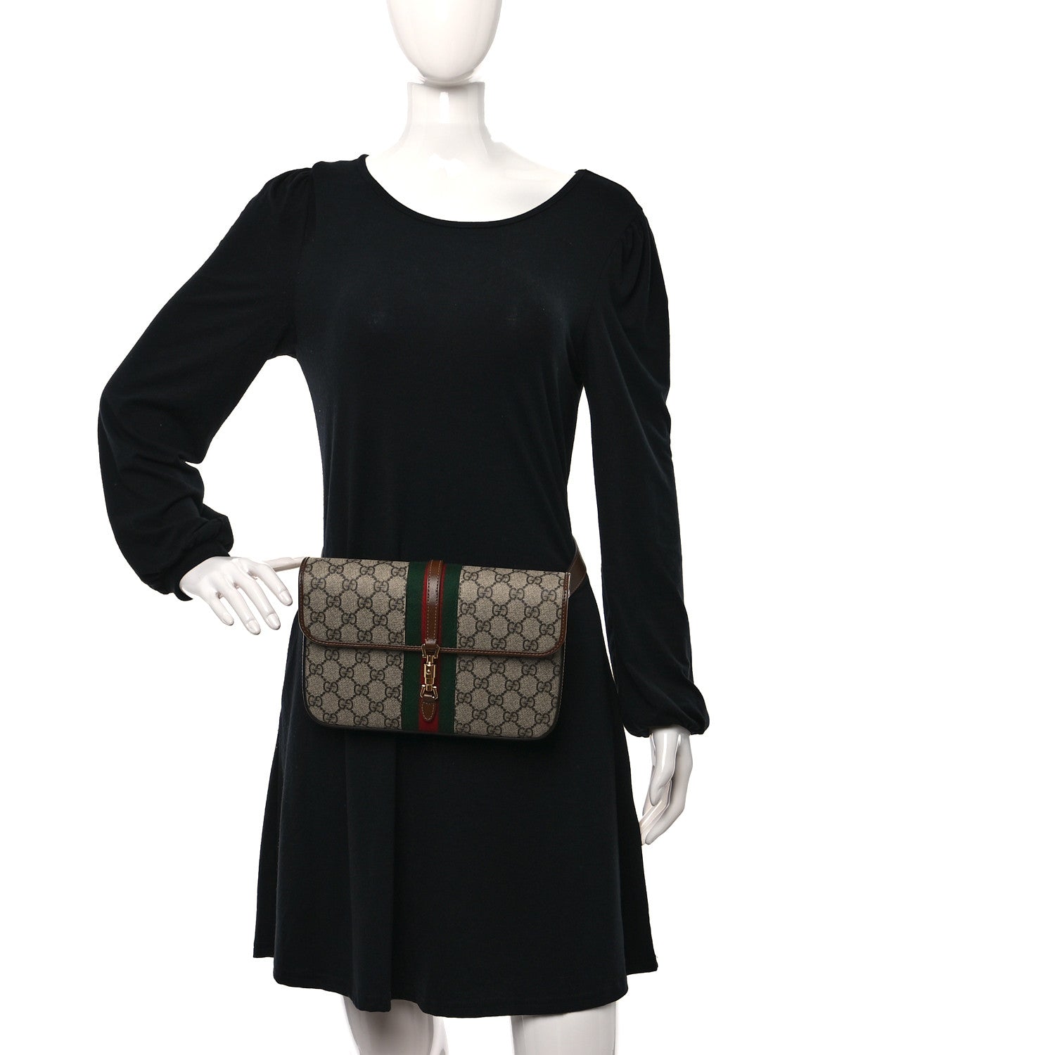 Gucci GG Supreme Monogram Azalea Calfskin Web Jackie 1961 Belt Bag 100 40 Beige Ebony Brown Sugar 2 of 10