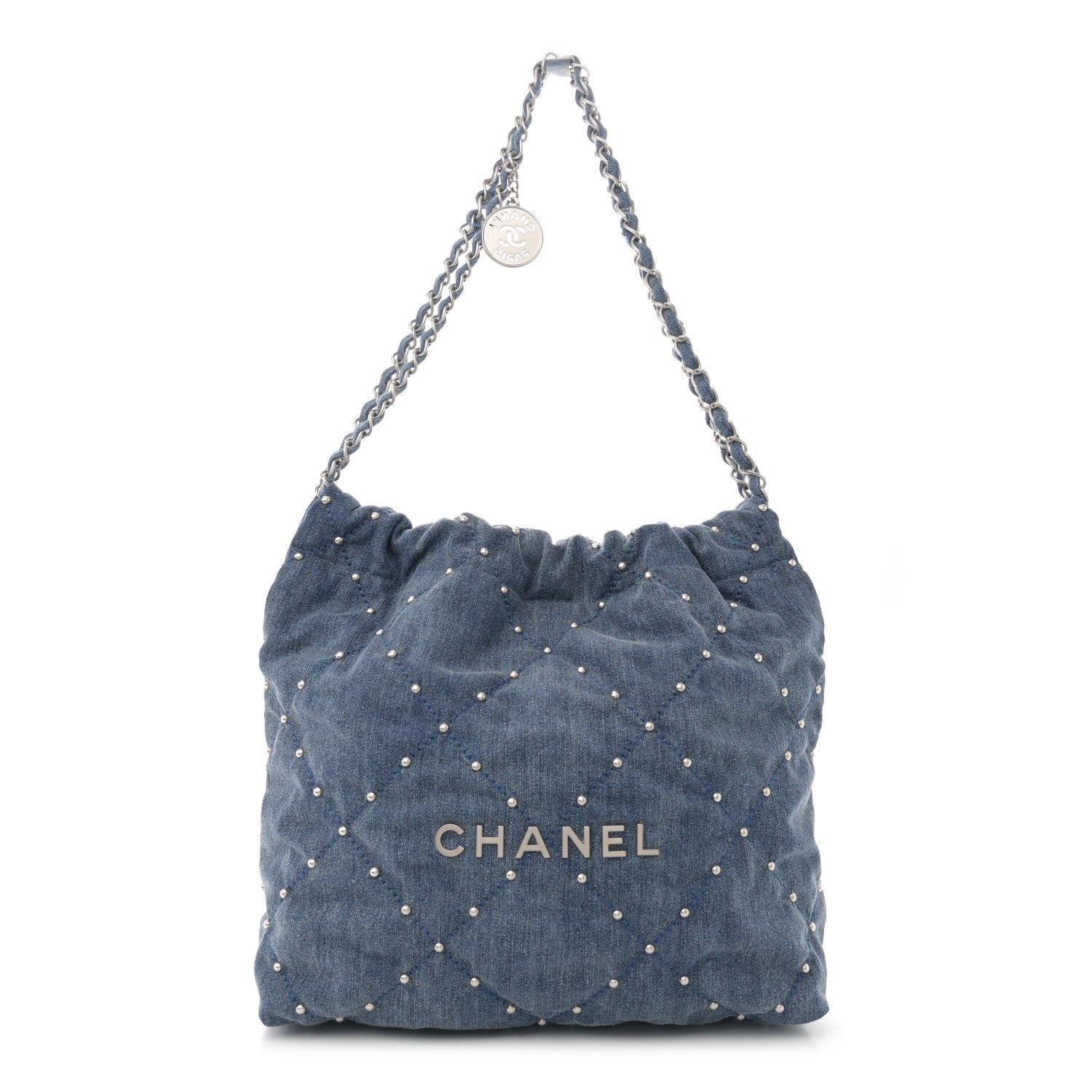 Chanel Washed Denim Quilted Studded Small Chanel 22 Blue 1 of 11