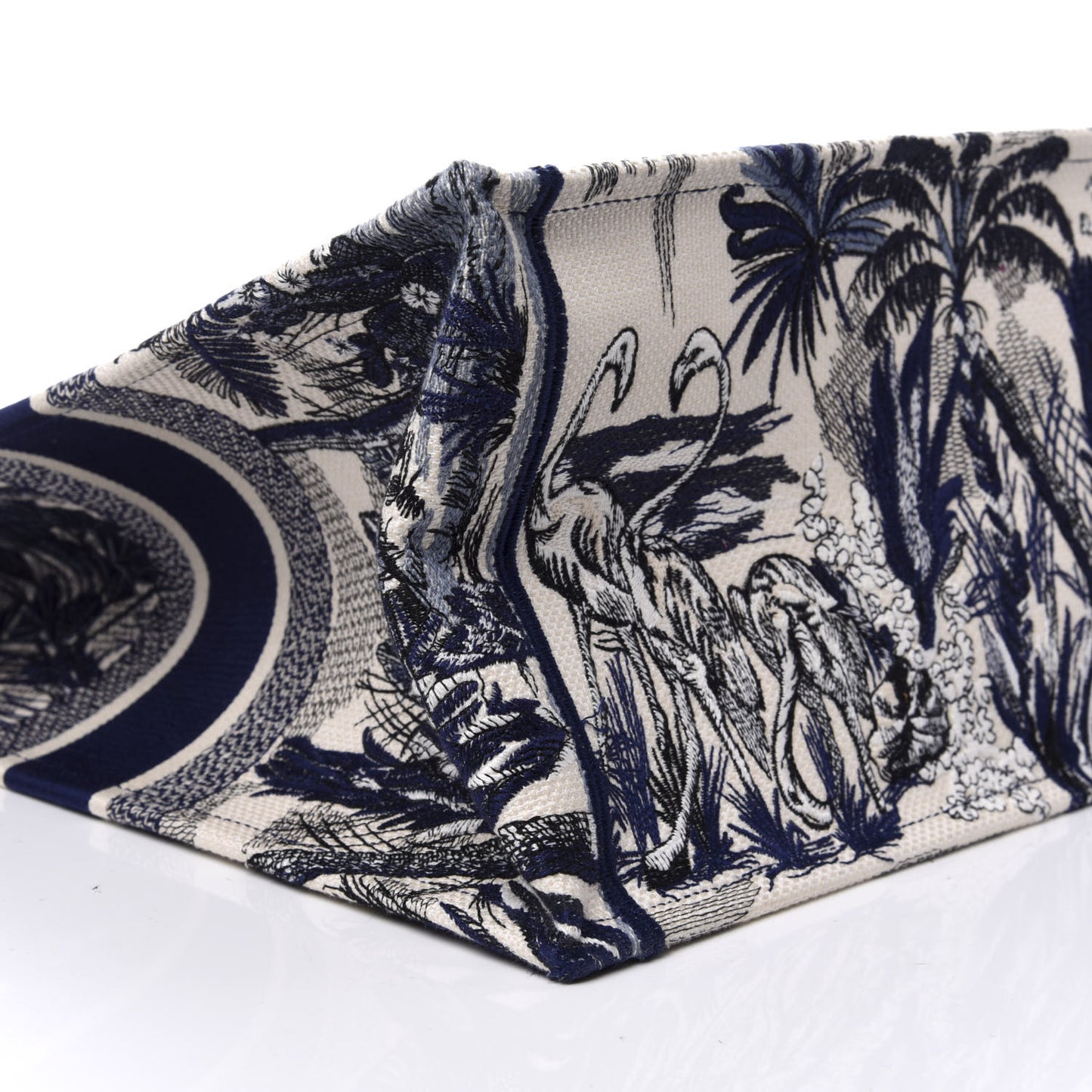 Canvas Embroidered Large Palm Tree Toile De Jouy Book Tote Blue
