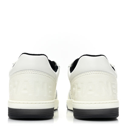 Chanel Grained Calfskin Fabric Womens Logo Sneakers 39 White Black 4 of 10