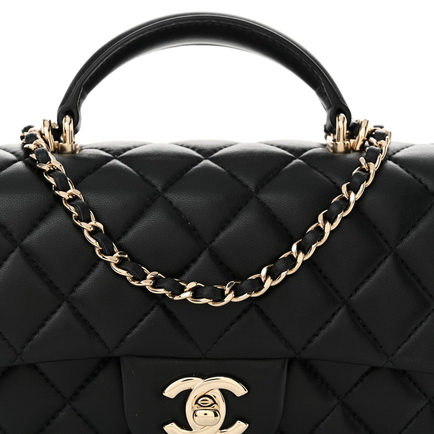 Lambskin Quilted Mini Top Handle Rectangular Flap Black