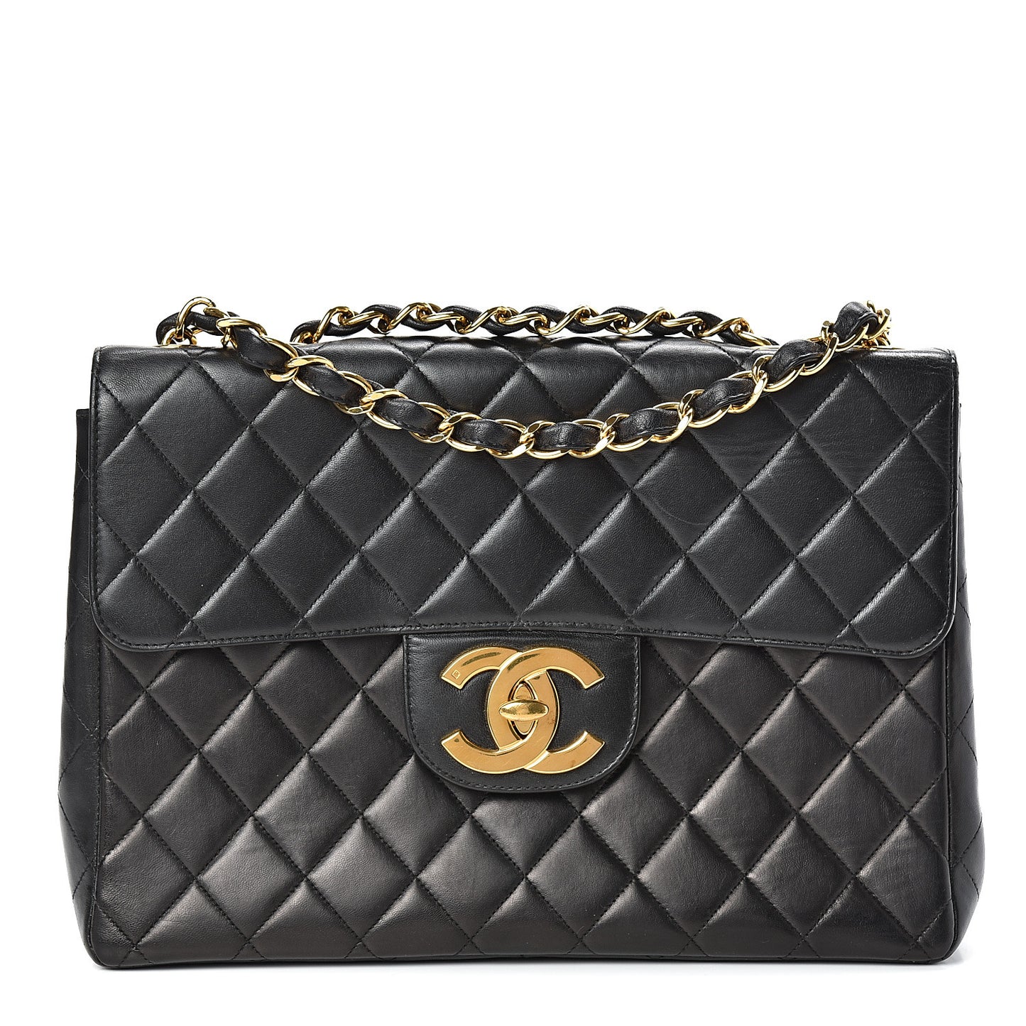 Lambskin Quilted XL Jumbo Single Flap Black