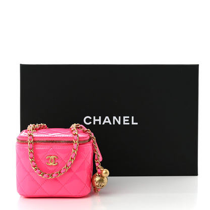 Chanel Patent Quilted Pearl Crush Mini Vanity Case With Chain Neon Pink 12 of 12