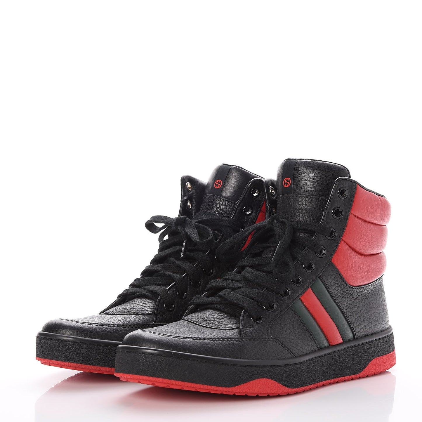 Calfskin New Praga Karibu High Top Sneakers 37.5 Black Red Green