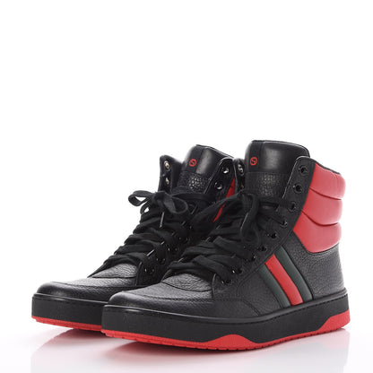 Gucci Calfskin New Praga Karibu High Top Sneakers 37.5 Black Red Green 3 of 9
