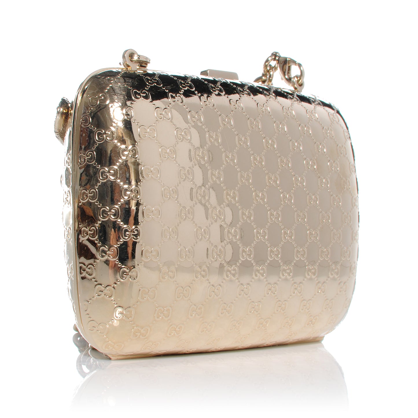 Metal Guccissima Dragonfly Minaudiere Clutch Gold
