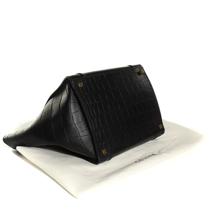 Celine Crocodile Embossed Calfskin Medium Phantom Luggage Black 4 of 7
