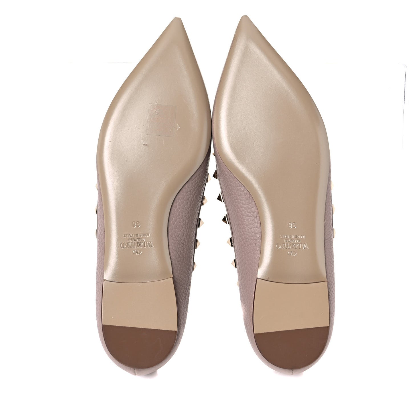 Pebbled Calfskin Rockstud Ballerina Flats 38 Poudre