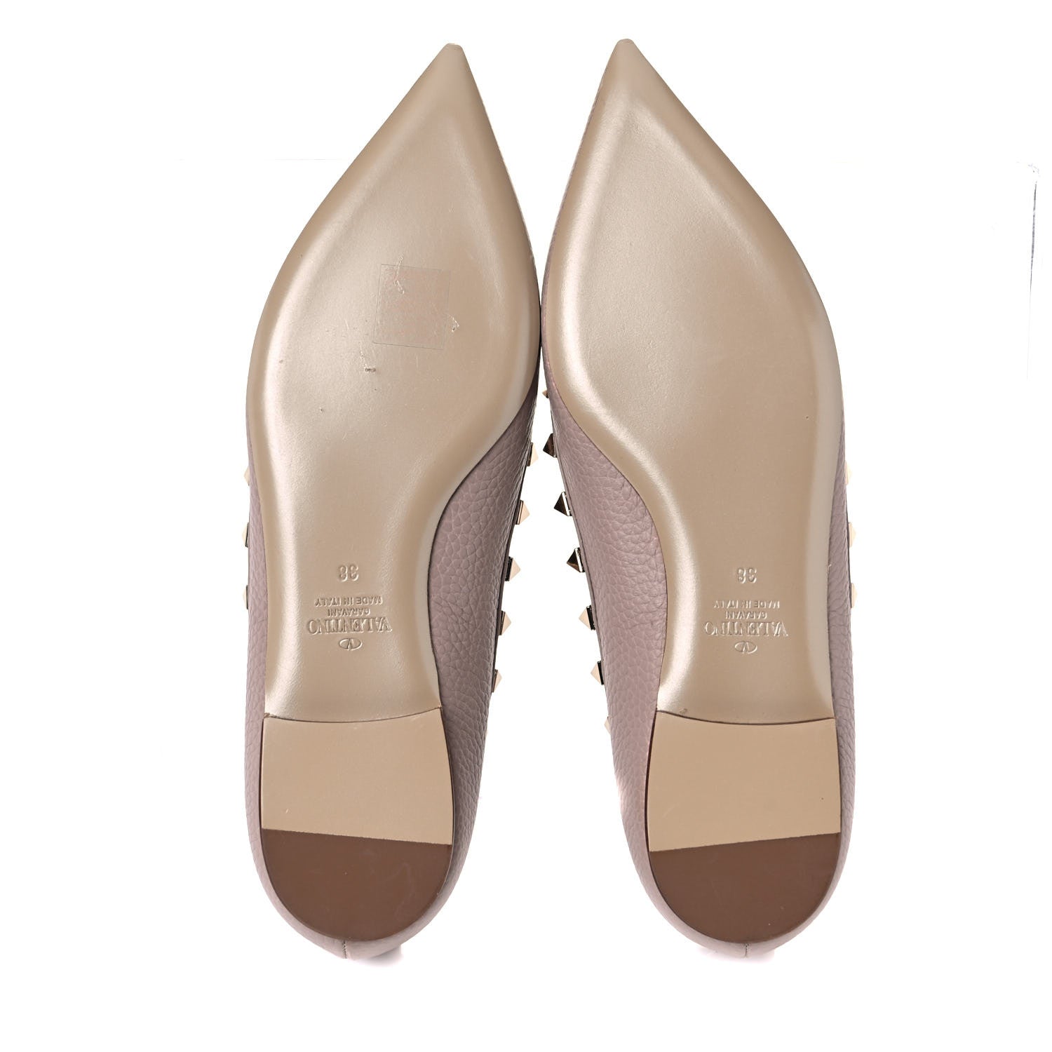 Valentino Garavani Pebbled Calfskin Rockstud Ballerina Flats 38 Poudre 5 of 12