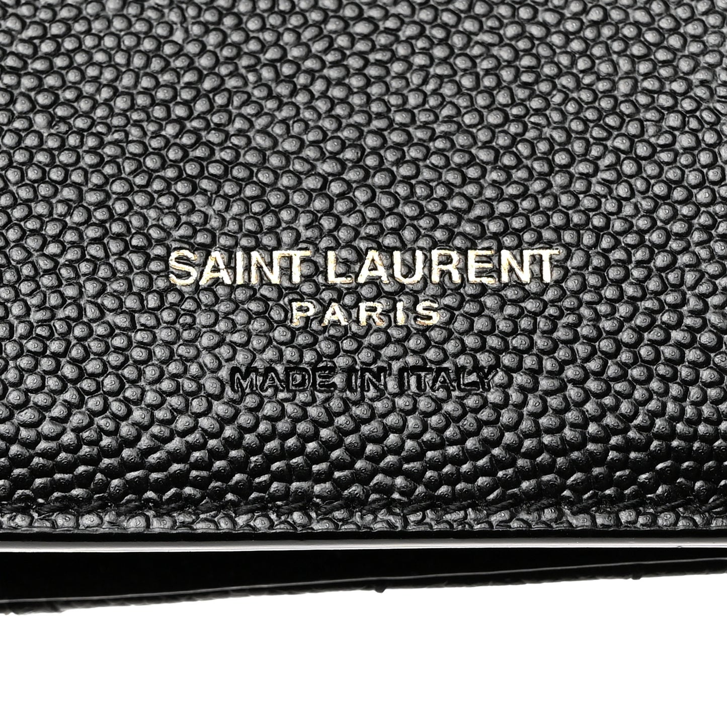 SAINT LAURENT Grain De Poudre Matelasse Chevron Monogram Compact Tri Fold Wallet Black
