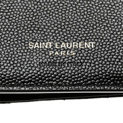 Saint Laurent SAINT LAURENT Grain De Poudre Matelasse Chevron Monogram Compact Tri Fold Wallet Black 6 of 9