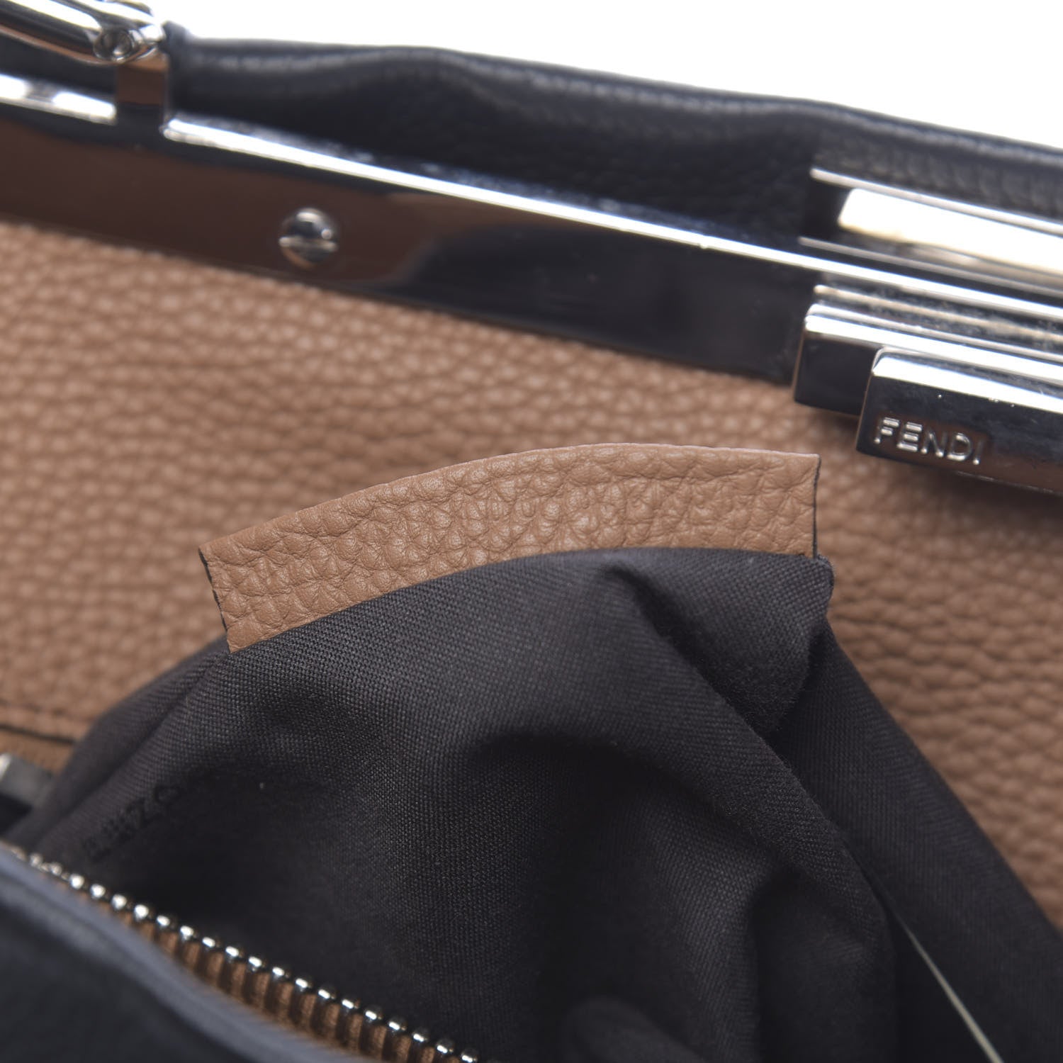 Fendi Cuoio Romano Selleria Bi-Color Large Peekaboo Iconic Satchel Black Mou 9 of 12