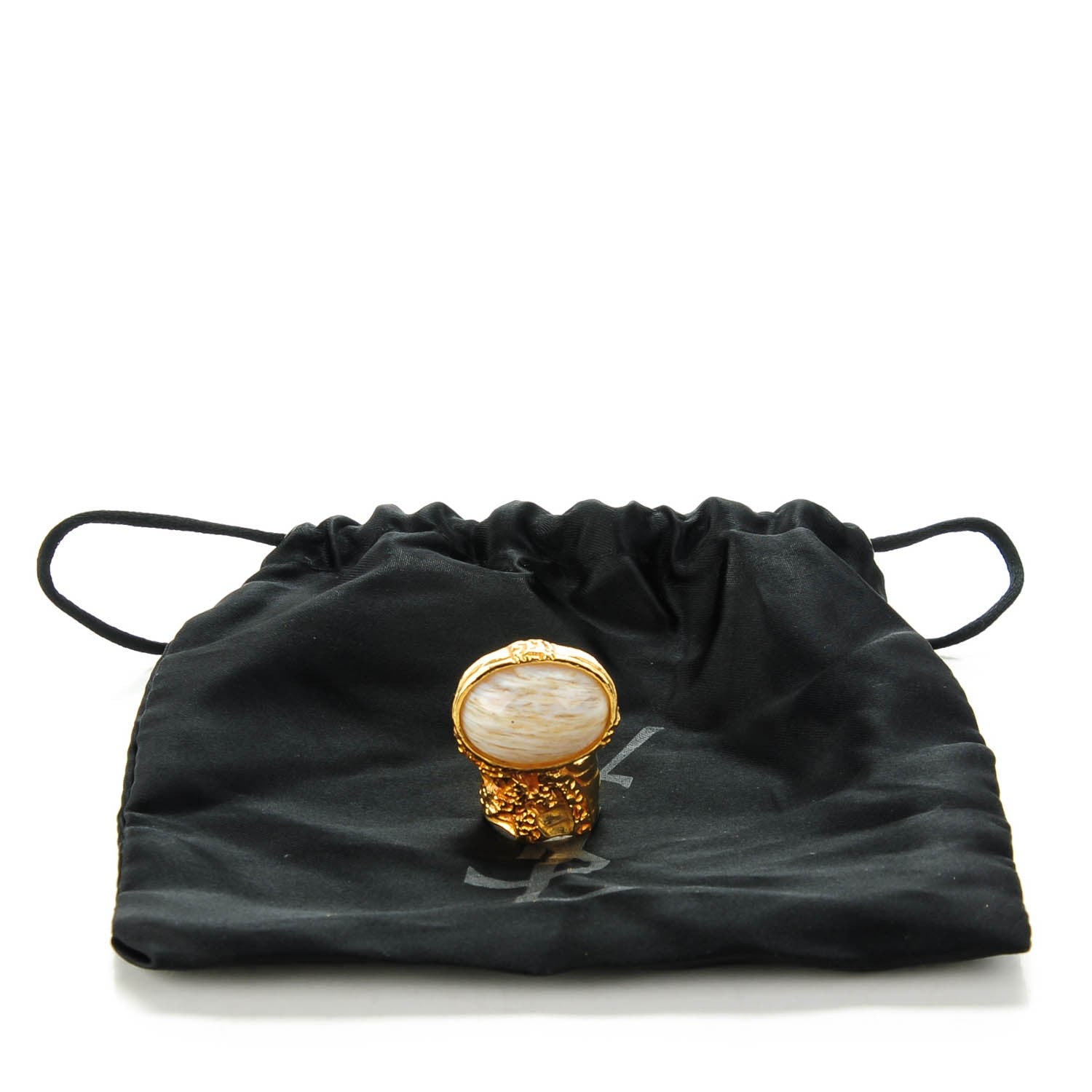 Saint Laurent Glass Cabochon Arty Ovale Ring 6 Gold White 4 of 4