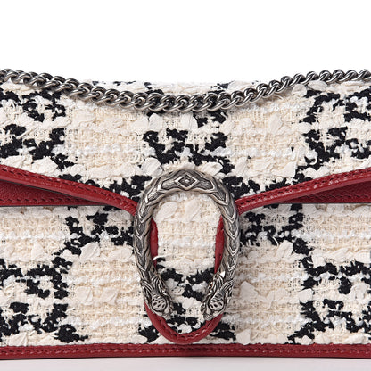 Gucci Tweed GG Monogram Super Mini Dionysus Shoulder Bag White Black Romantic Cherry 7 of 10