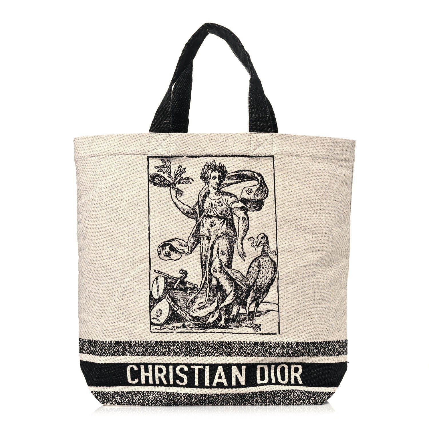 Christian Dior Canvas Print Cruise Tote Ivory Black 1 of 11