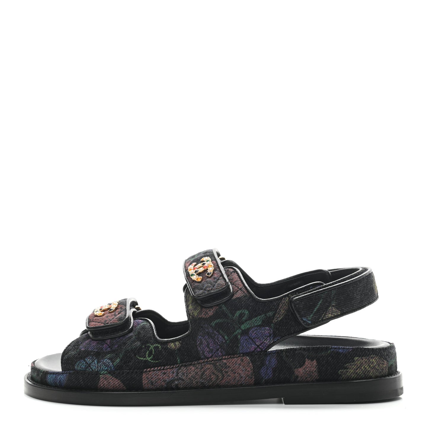 Denim Quilted Dad Sandals 36 Black Multicolor