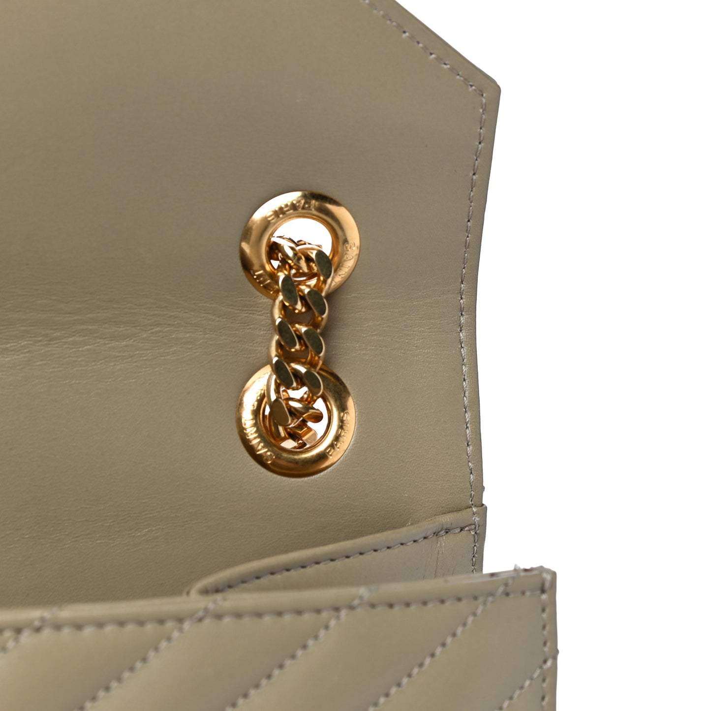 Lambskin Matelasse Chevron Large Monogram Satchel Beige