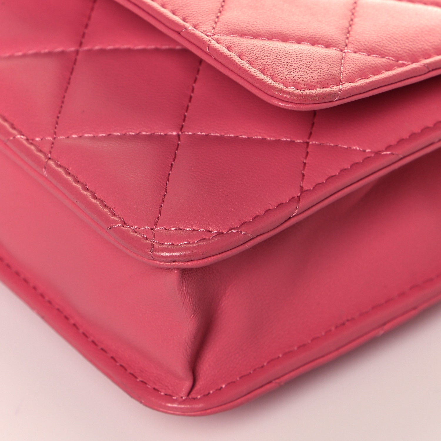 Chanel Lambskin Quilted Wallet On Chain WOC Pink 10 of 15