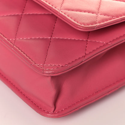 Chanel Lambskin Quilted Wallet On Chain WOC Pink 10 of 15