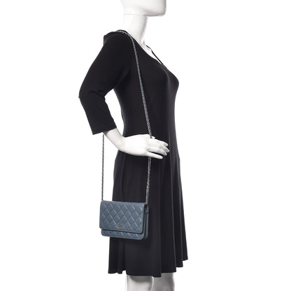 Chanel Lambskin Quilted Wallet On Chain WOC Blue 2 of 10