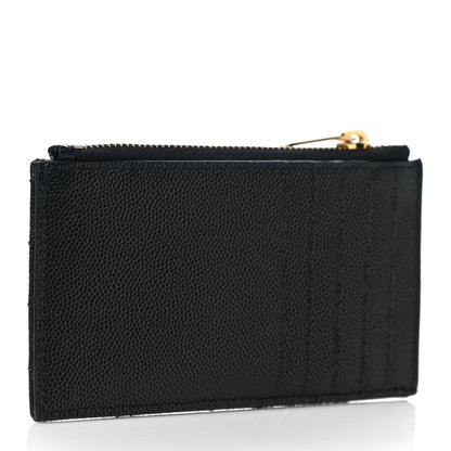 Saint Laurent Grain De Poudre Matelasse Chevron Cassandre Fragments Zippered Card Case Black 3 of 11