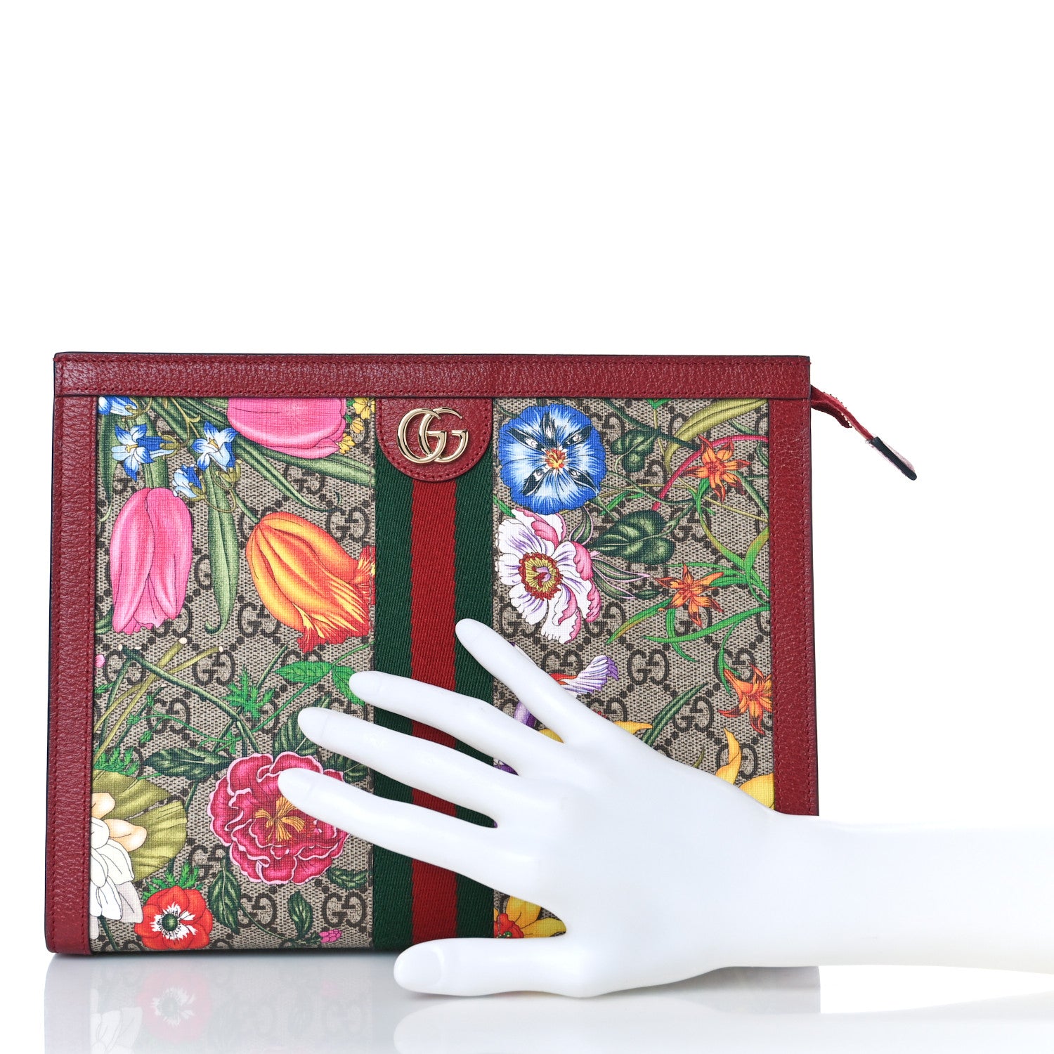 Gucci GG Supreme Monogram Flora Web Ophidia Pouch Red 2 of 9