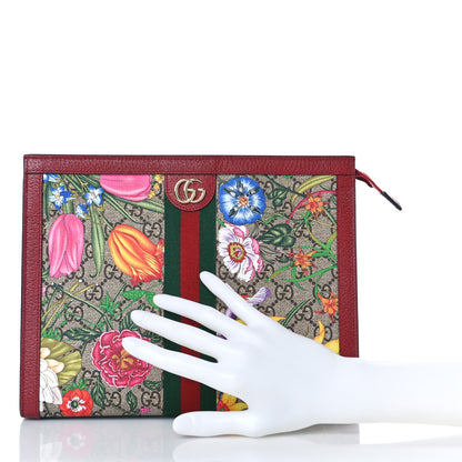 Gucci GG Supreme Monogram Flora Web Ophidia Pouch Red 2 of 9