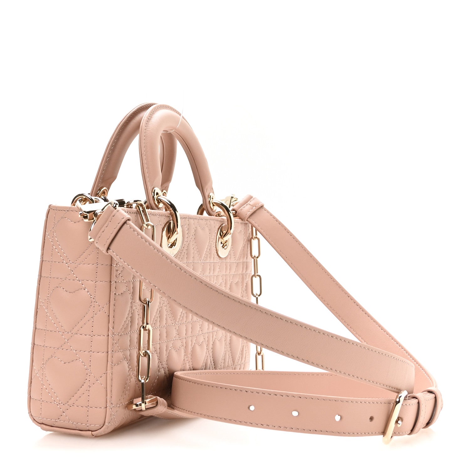 Christian Dior Lambskin Cannage Heart Medium Lady D-Joy Rose Des Vents 3 of 10