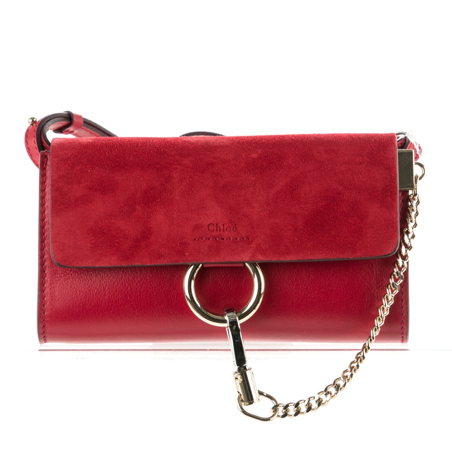 Suede Calfskin Mini Faye Shoulder Bag Tulip Red