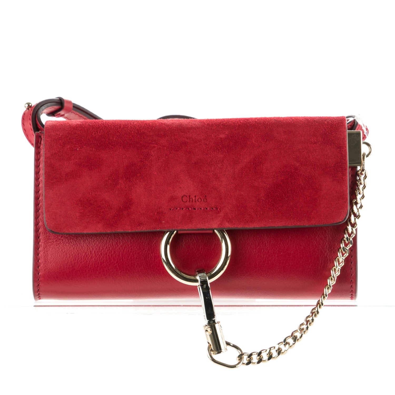 Chloe Suede Calfskin Mini Faye Shoulder Bag Tulip Red 1 of 8