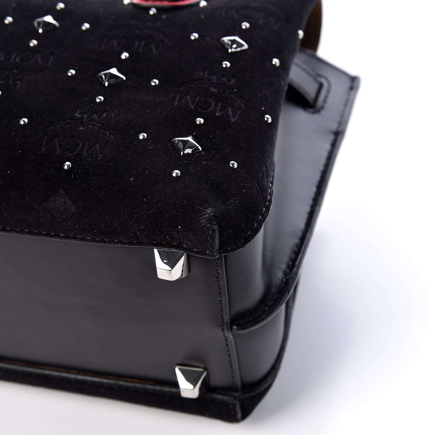 MCM Velvet Studded Mini Insignia Milla Tote Black 12 of 13