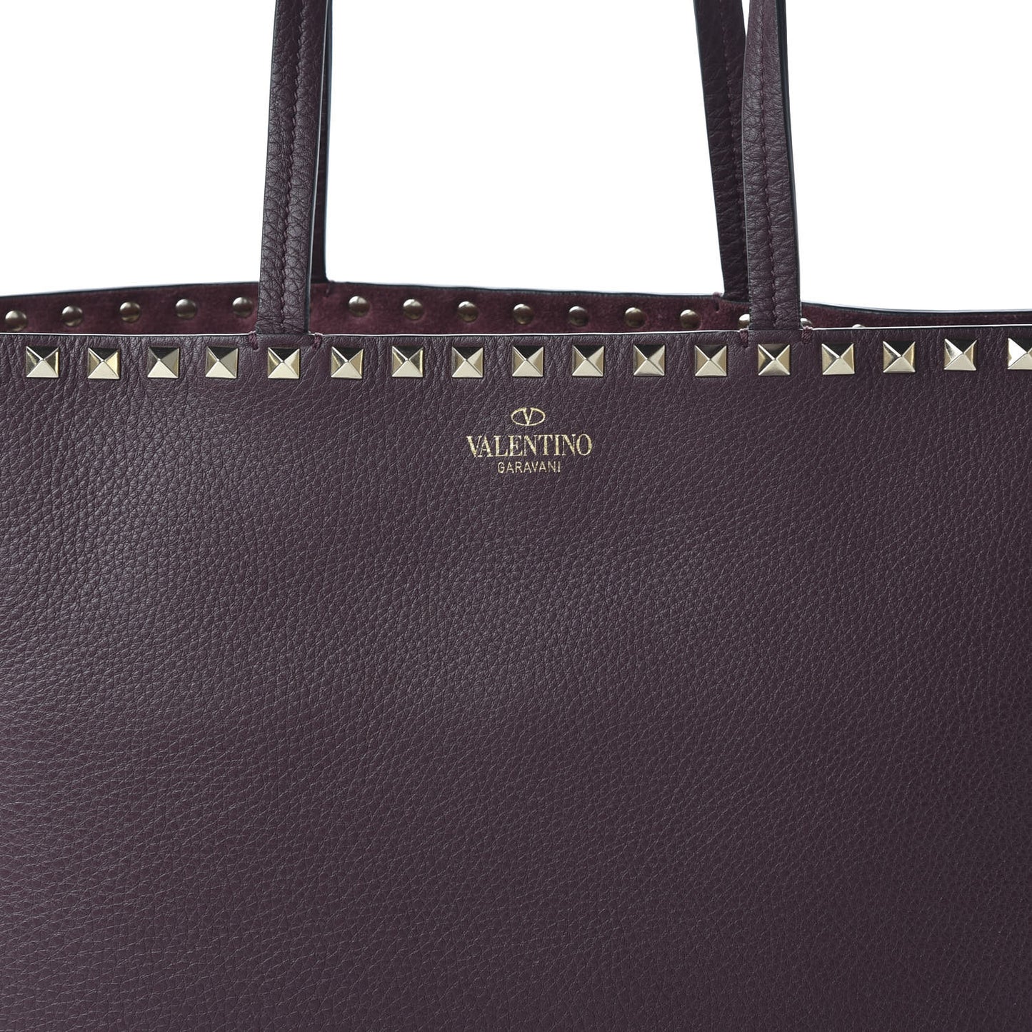 Grained Calfskin Small Rockstud Shoulder Tote Rubin