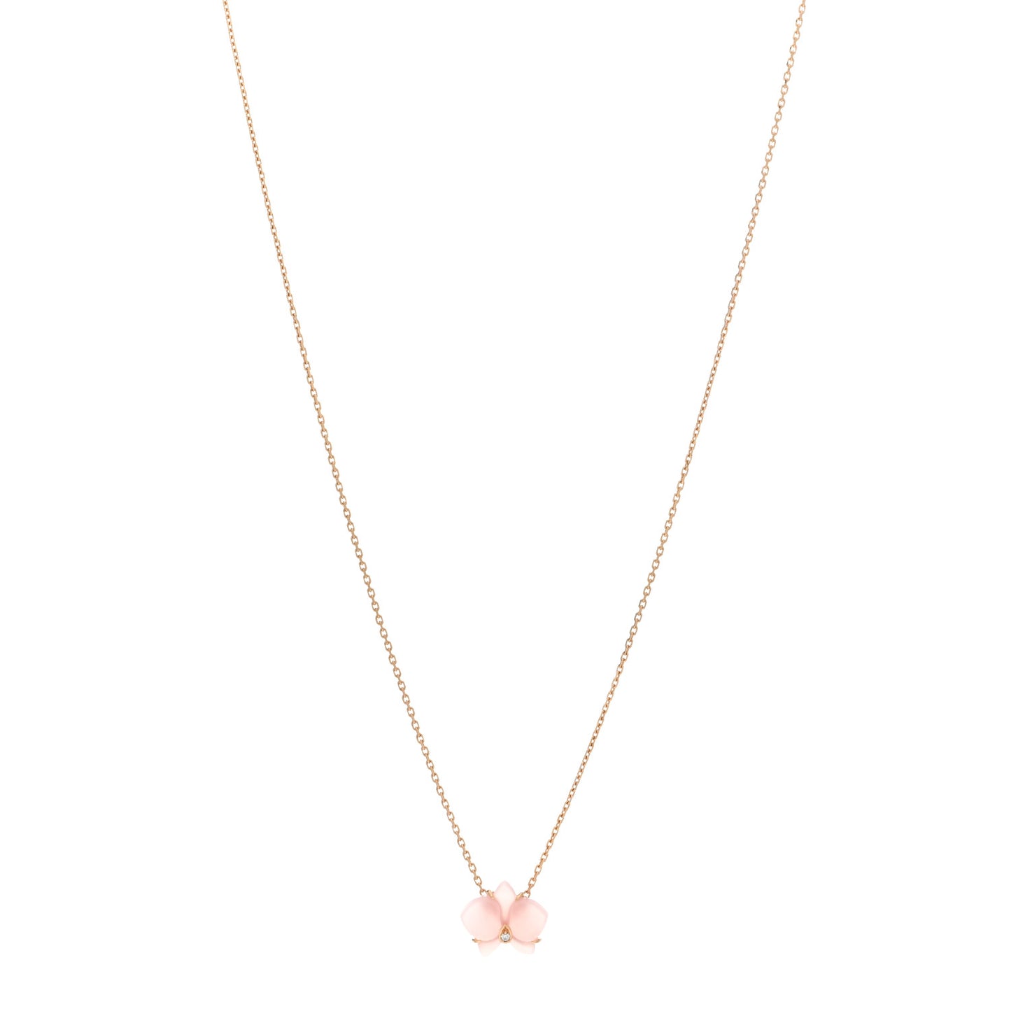 18K Pink Gold Rose Quartz Diamond Caresse D'Orchidees Par Cartier Pendant Necklace