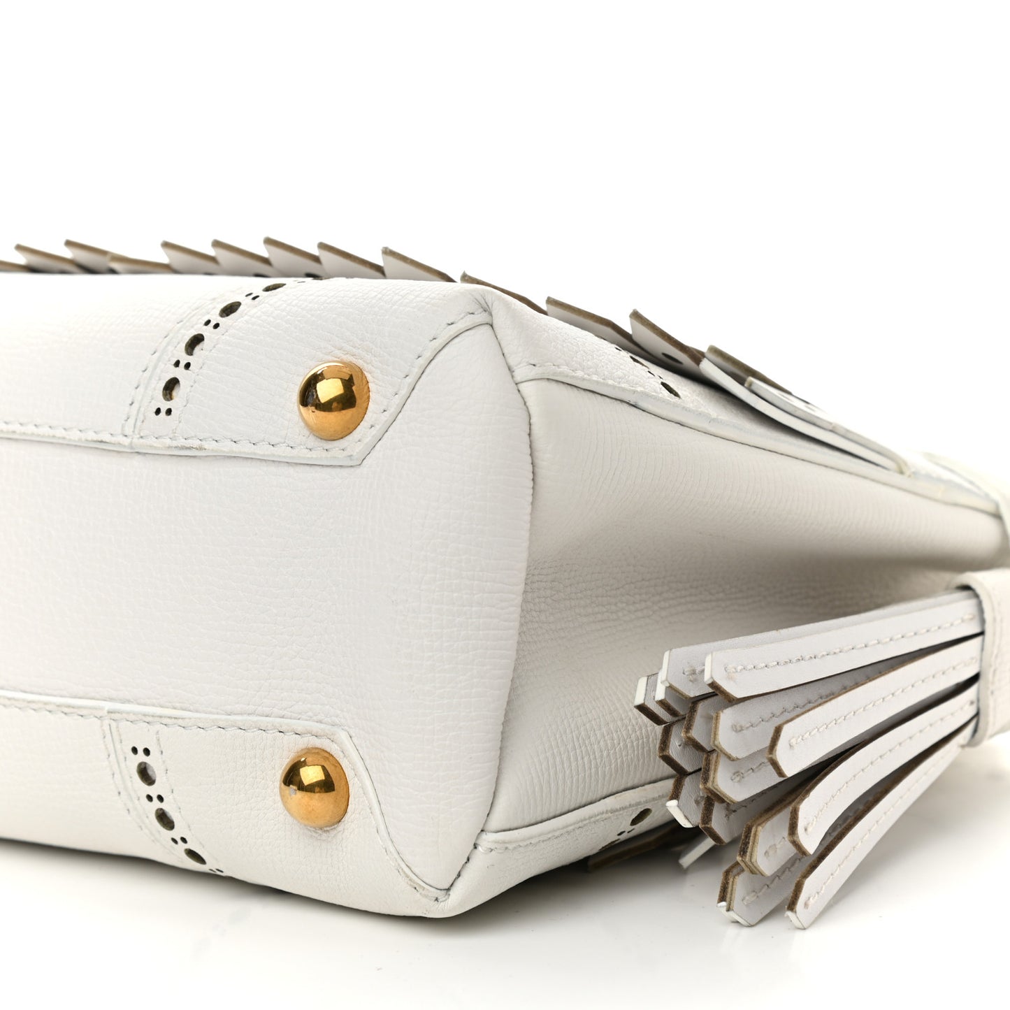 Calfskin Broguing Small Banner Tote White