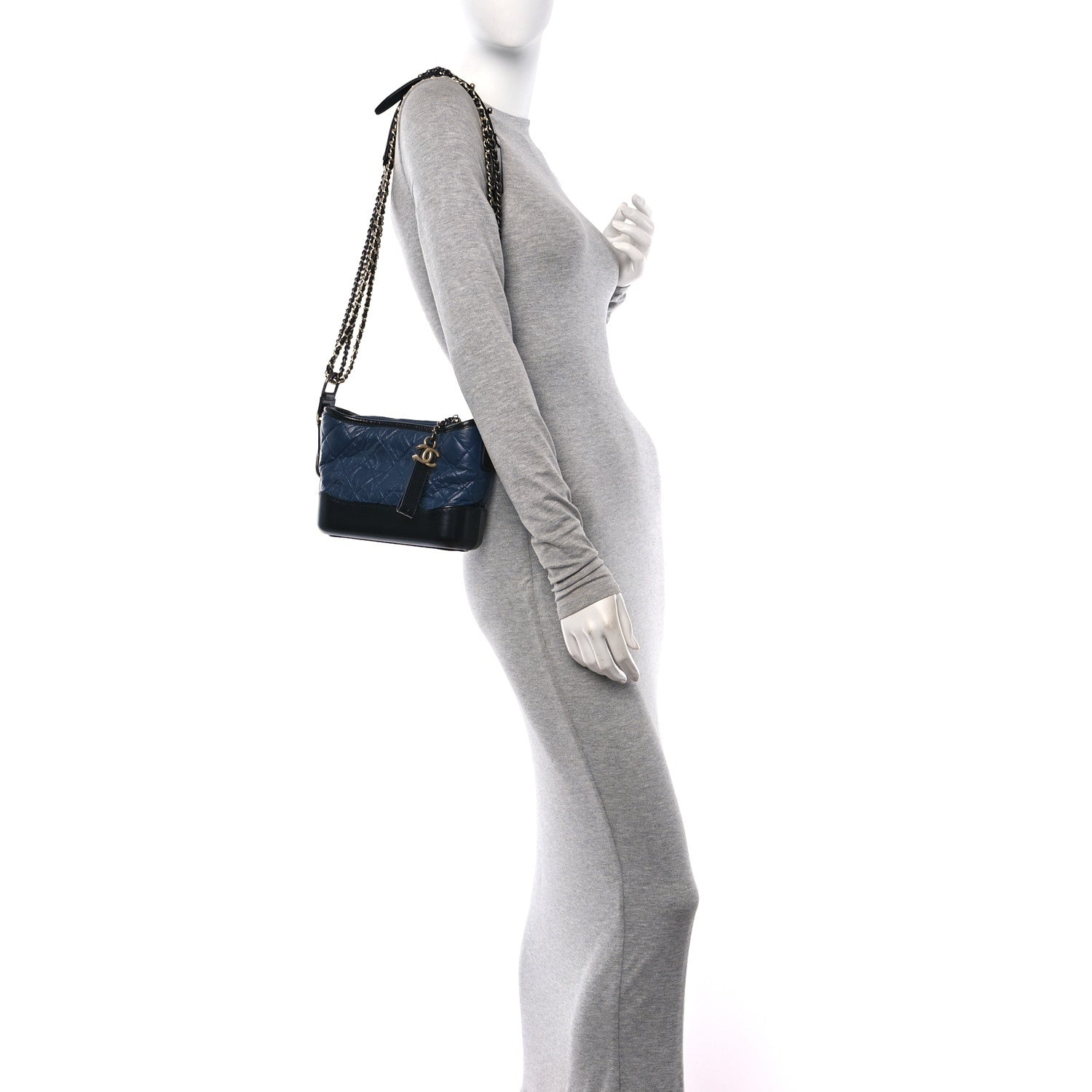 Chanel Aged Calfskin Quilted Small Gabrielle Hobo Navy Black 2 of 10