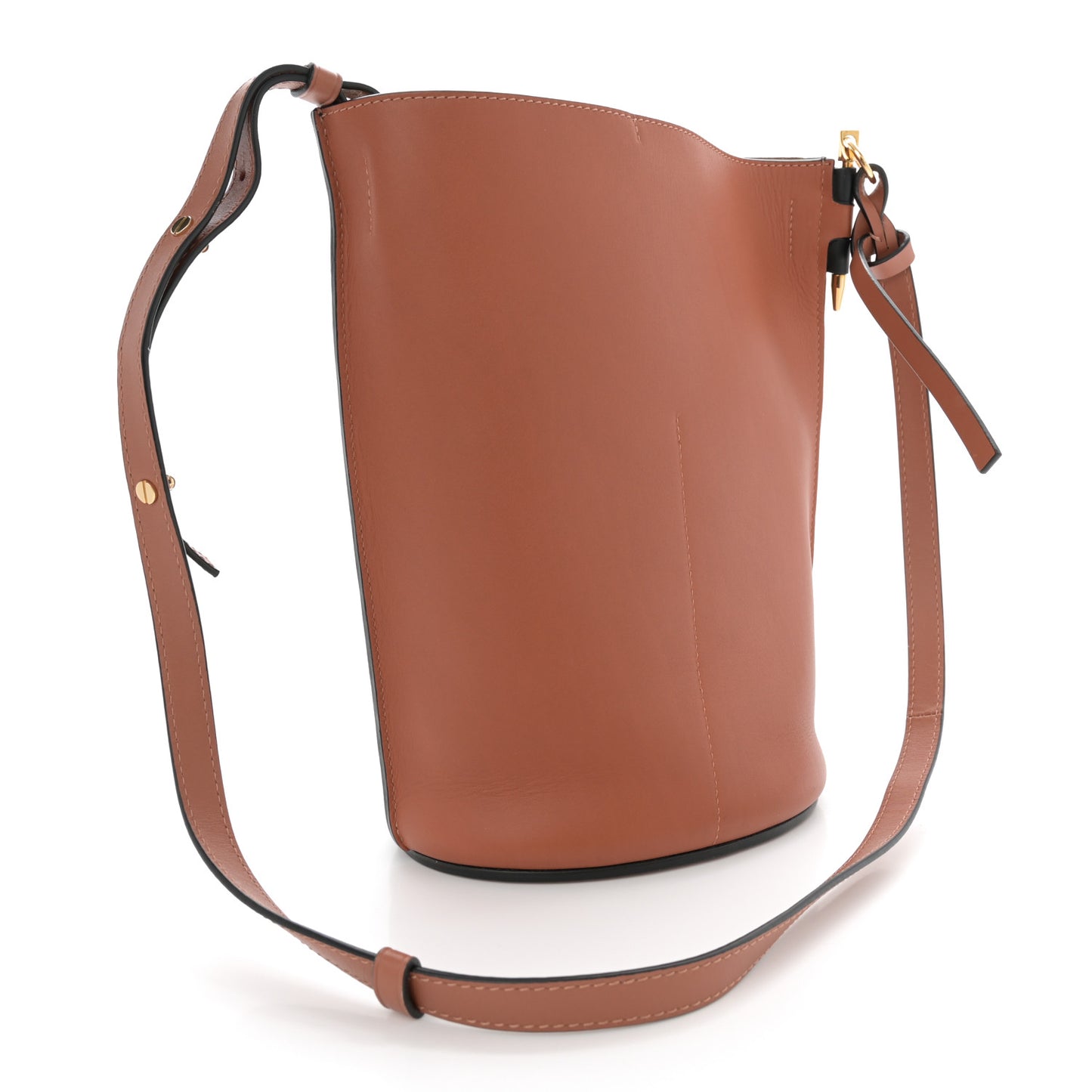 Calfskin Perforated Anagram Gate Bucket Bag Black Tan