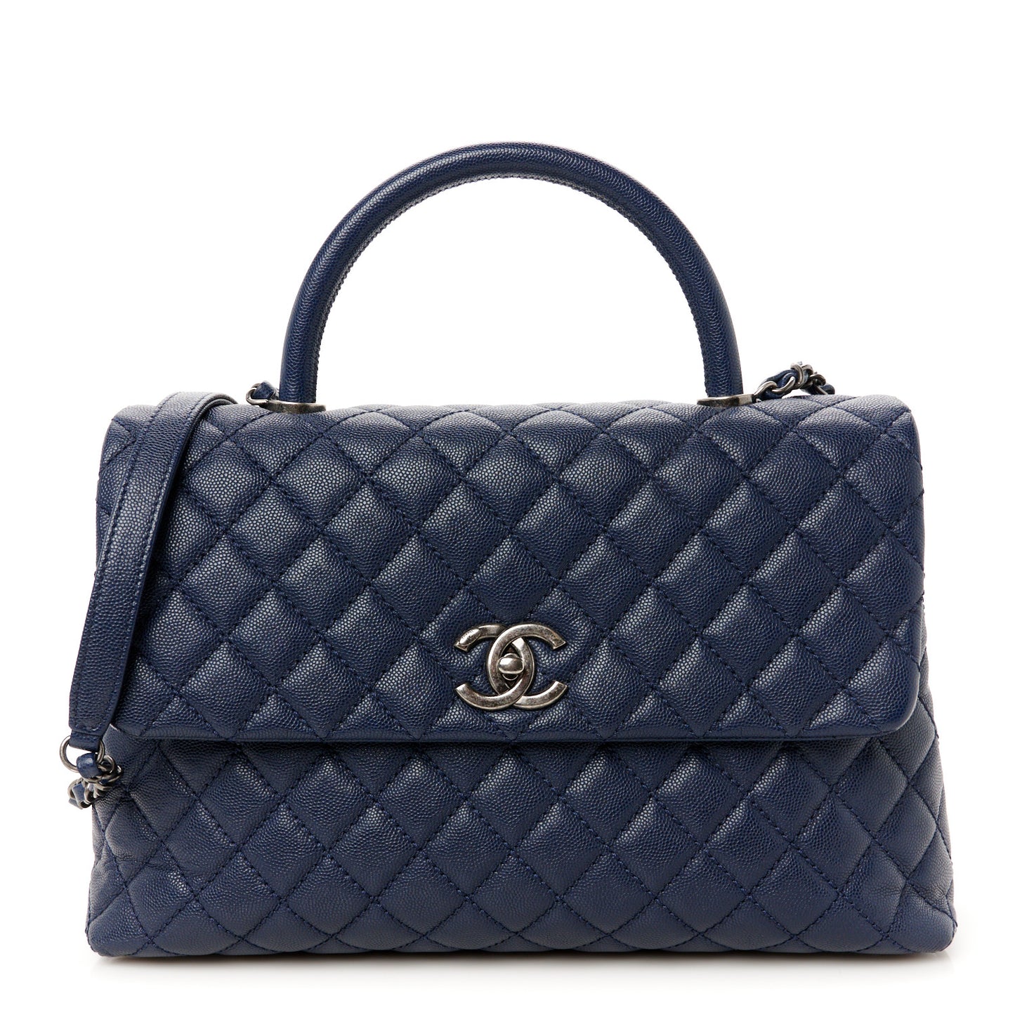 Caviar Quilted Medium Coco Handle Flap Navy Blue