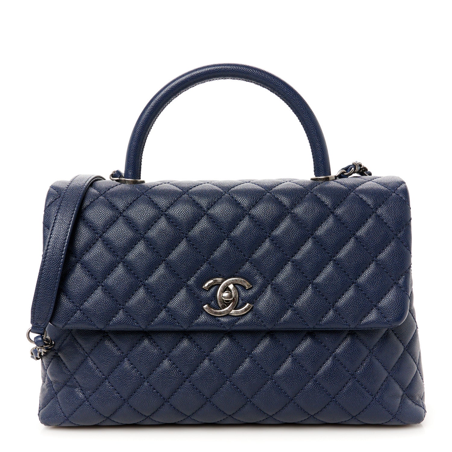 Chanel Caviar Quilted Medium Coco Handle Flap Navy Blue 1 of 12