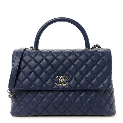 Chanel Caviar Quilted Medium Coco Handle Flap Navy Blue 1 of 12