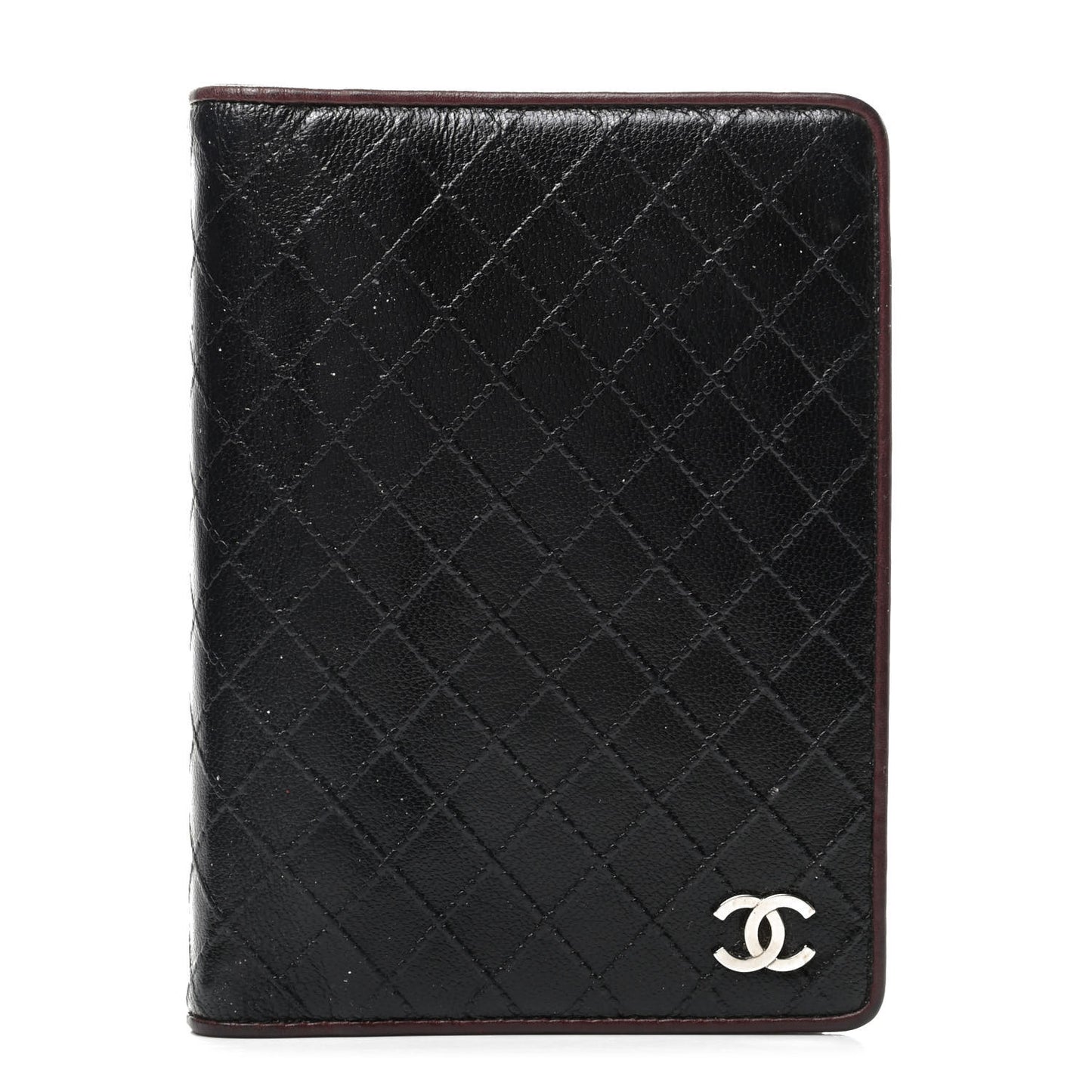 Glazed Calfskin Diamond Stitched Agenda Cover Black