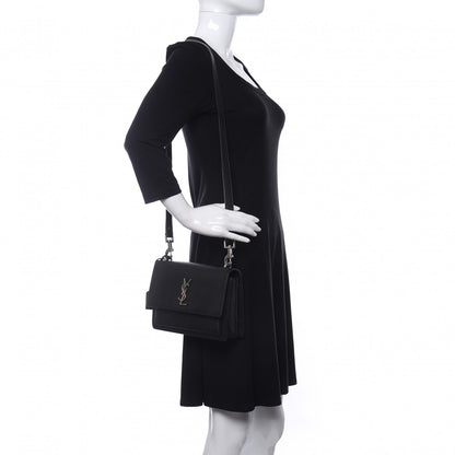 Saint Laurent Grained Calfskin Medium Monogram Sunset Satchel Black 2 of 10