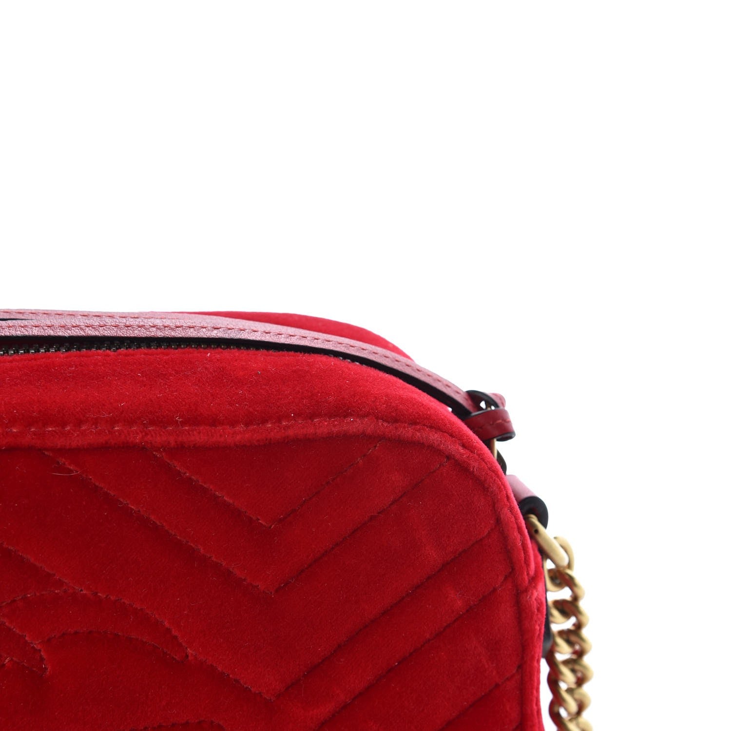 Gucci Velvet Matelasse Small GG Marmont Chain Shoulder Bag Hibiscus Red 9 of 10