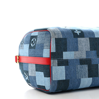 Louis Vuitton Denim Damier Monogram Patchwork Speedy Bandouliere 30 Blue Rouge 9 of 12