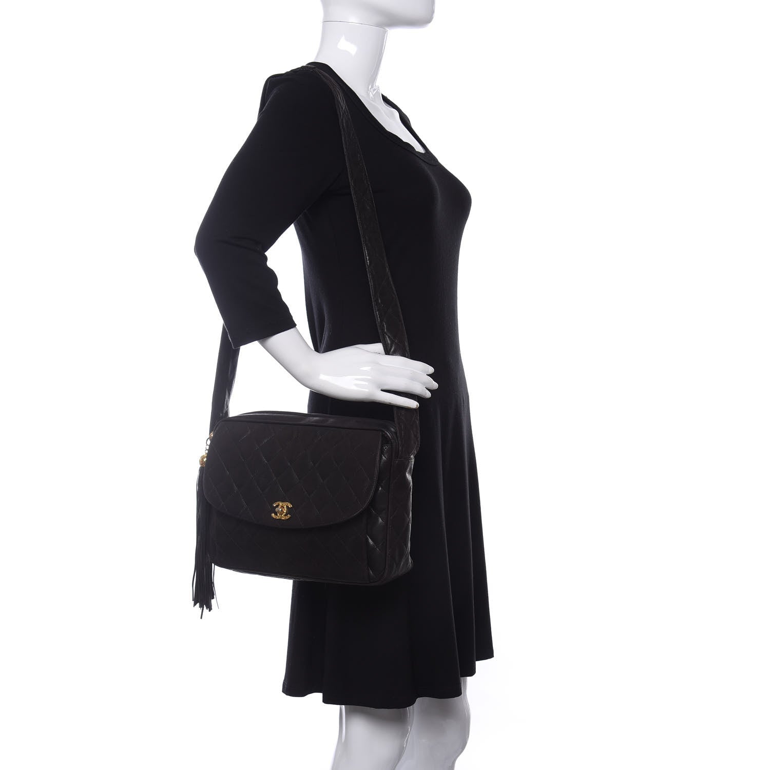 Chanel Lambskin Quilted Tassel Flap Camera Case Brown 2 of 13