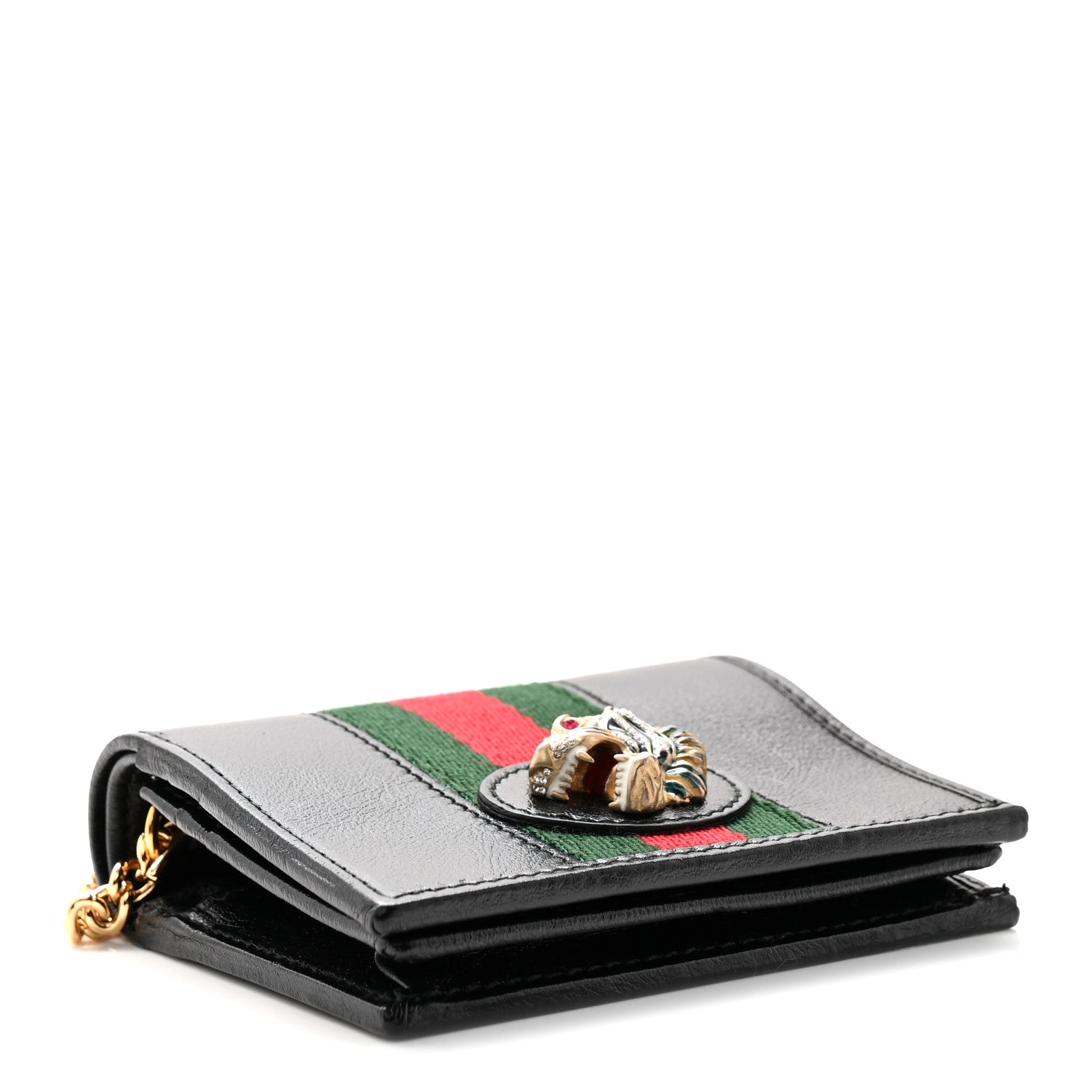 Gucci Calfskin Web Rajah Chain Card Case Wallet Black 4 of 7