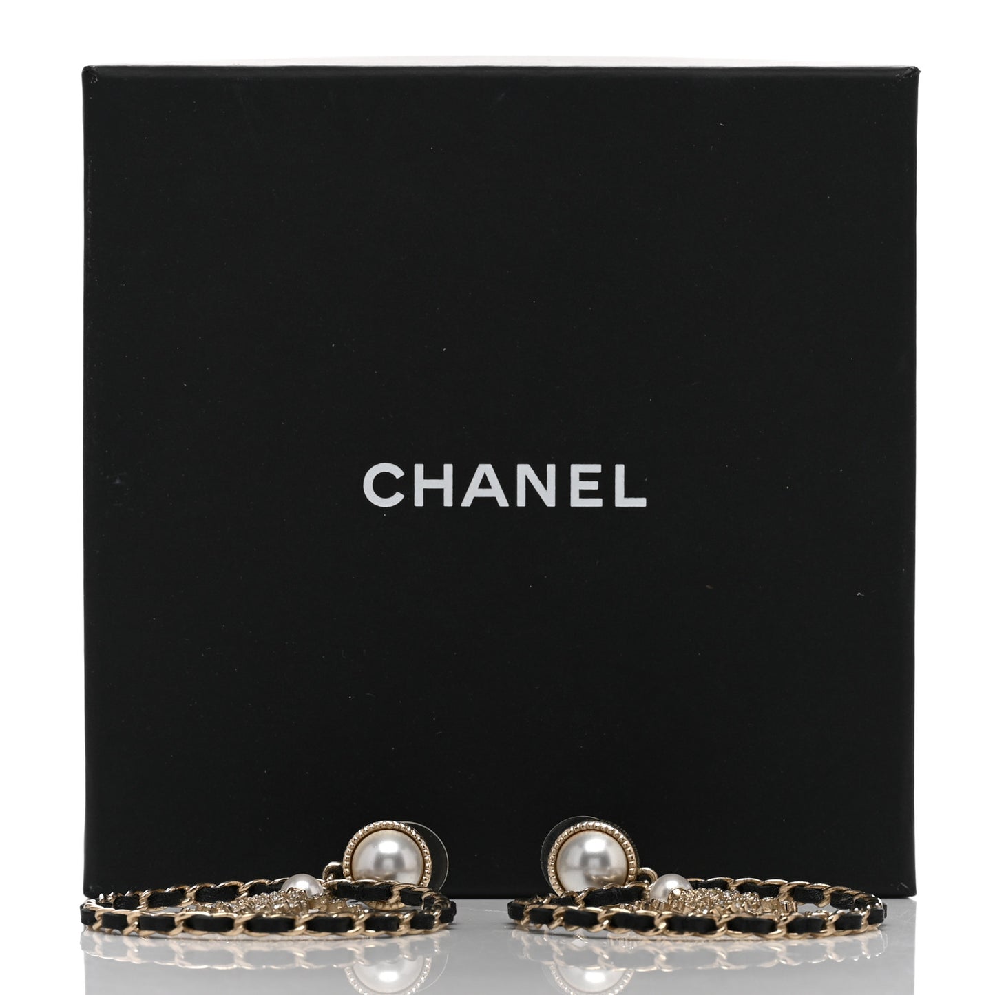 Lambskin Crystal Pearl CC Drop Earrings Gold Black