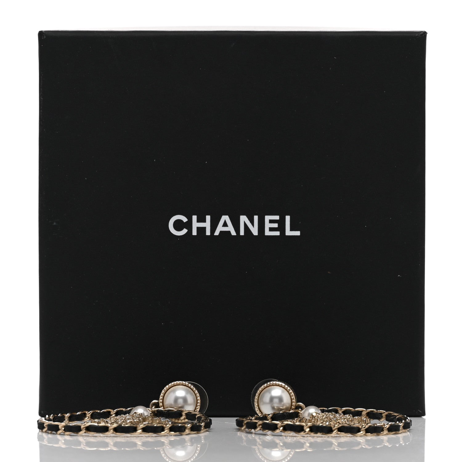 Chanel Lambskin Crystal Pearl CC Drop Earrings Gold Black 5 of 5