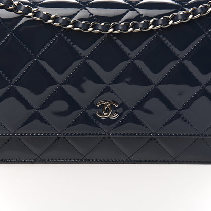 Chanel Patent Quilted Wallet On Chain WOC Navy Blue 9 of 9