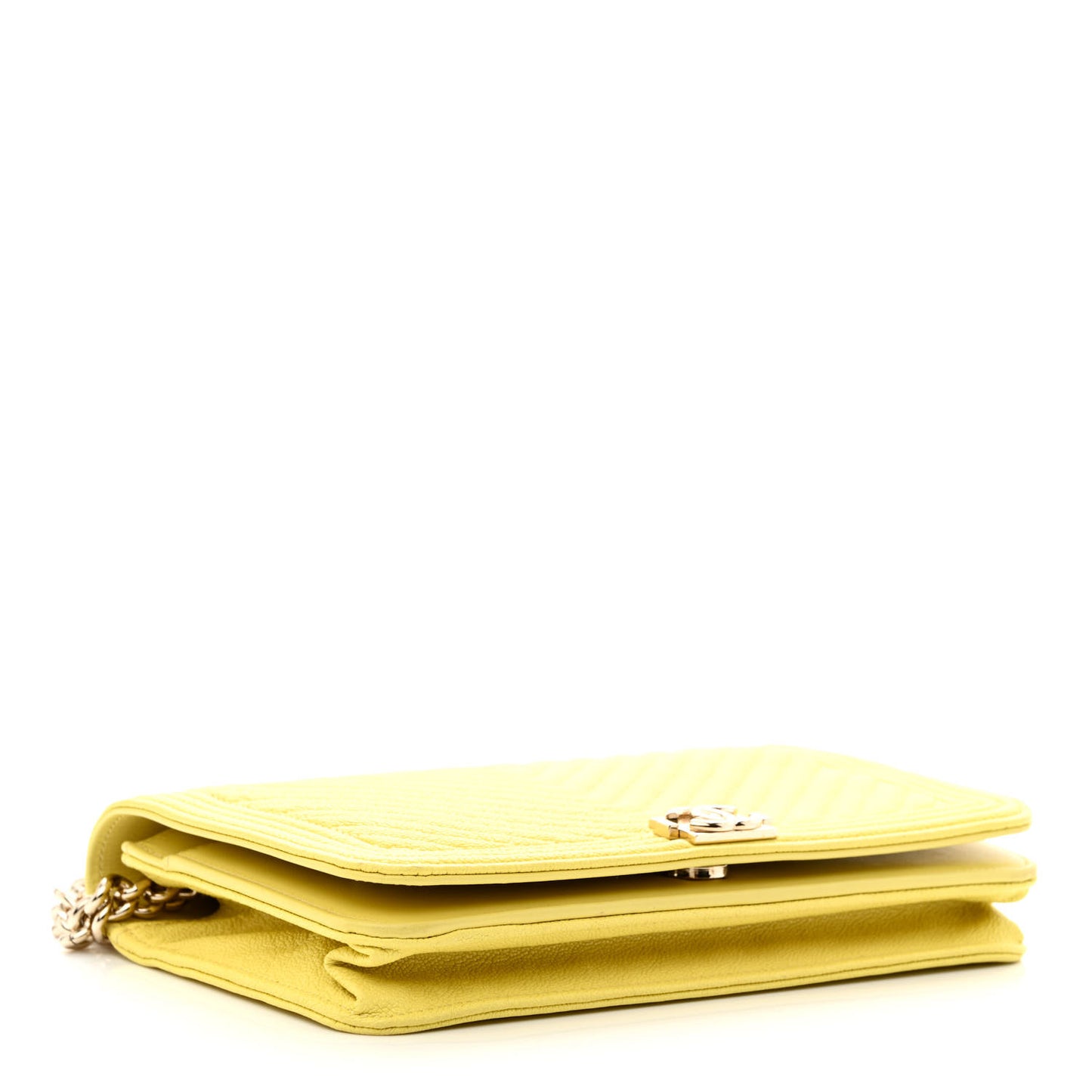 Caviar Chevron Quilted Boy Wallet On Chain WOC Yellow