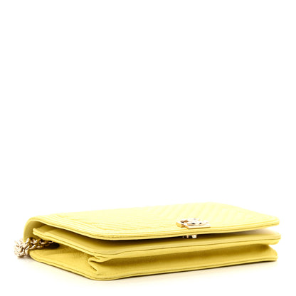 Chanel Caviar Chevron Quilted Boy Wallet On Chain WOC Yellow 4 of 12